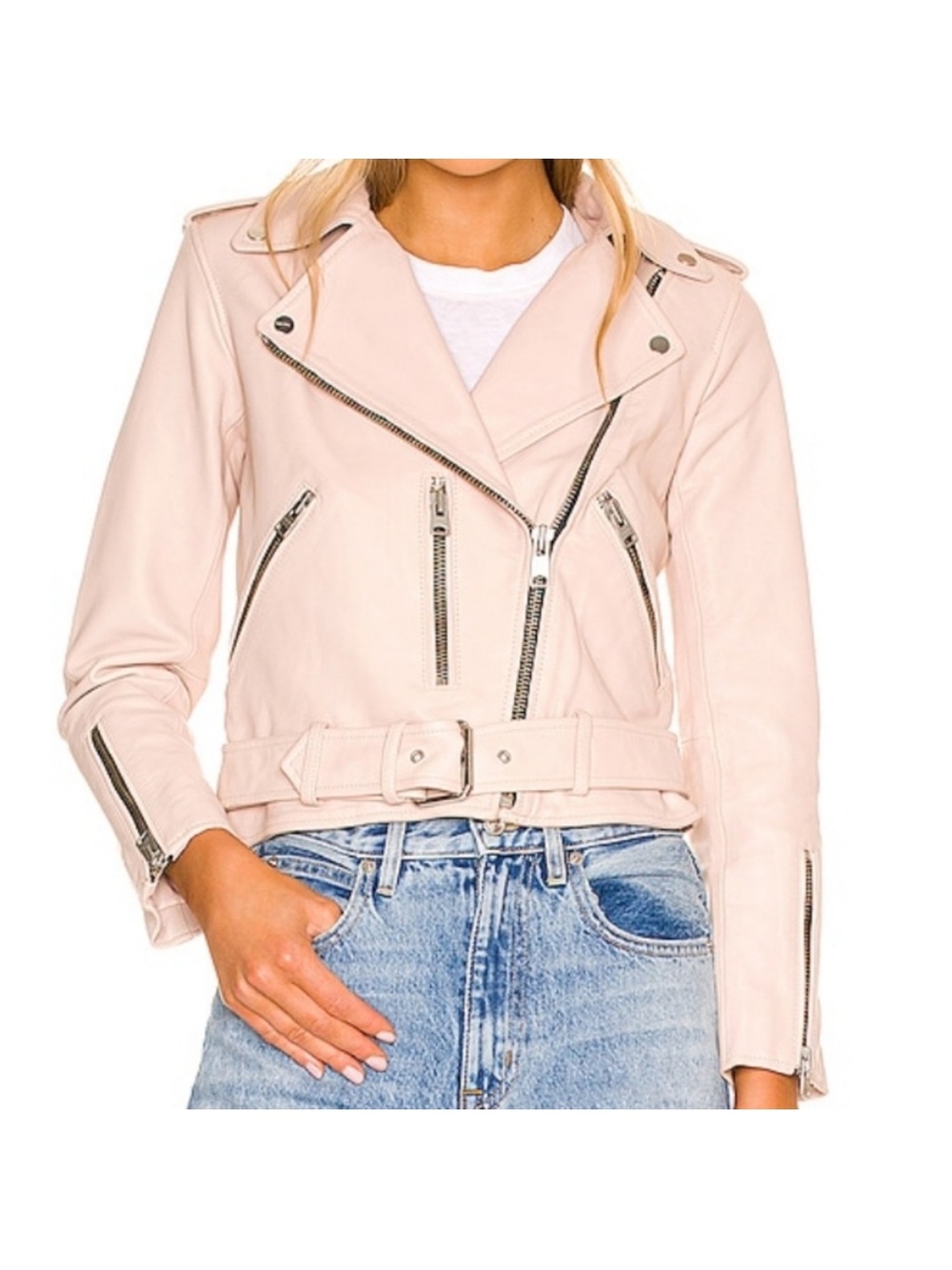 ALLSAINTS Balfern leather jacket - light pink - size 6. - Picture 5 of 6